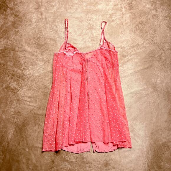 Victoria's Secret Vintage Pink Babydoll Open Front Lingerie Top Sheer Mesh Satin - Picture 2 of 7